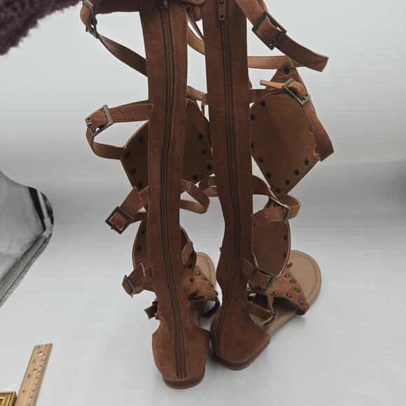 Torrid Studded Brown Gladiator Strap Sandals Wide Width Size 11W Tall Leg Zip - Picture 6 of 10